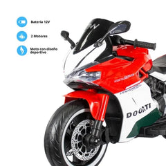 Vista lateral de la moto eléctrica roja 12 V para niños