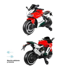 Detalle del asiento y estructura de la moto eléctrica infantil 12 V