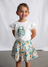 Falda infantil menta Mayoral con estampado floral