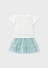 Conjunto elegante niña blanco y menta