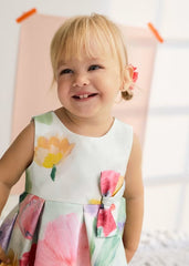 Vestido Mikado Estampado Flores Chicle Abel & Lula modelo detalle