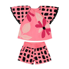 Conjunto Niña Verano Short Flores Rosa