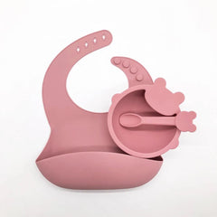 Set 3 Piezas De Alimentación En Silicona Oso Rosa