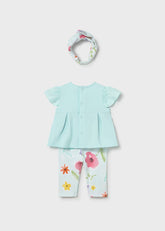 Conjunto Leggins Estampado con Balaca Flores Azul Mayoral