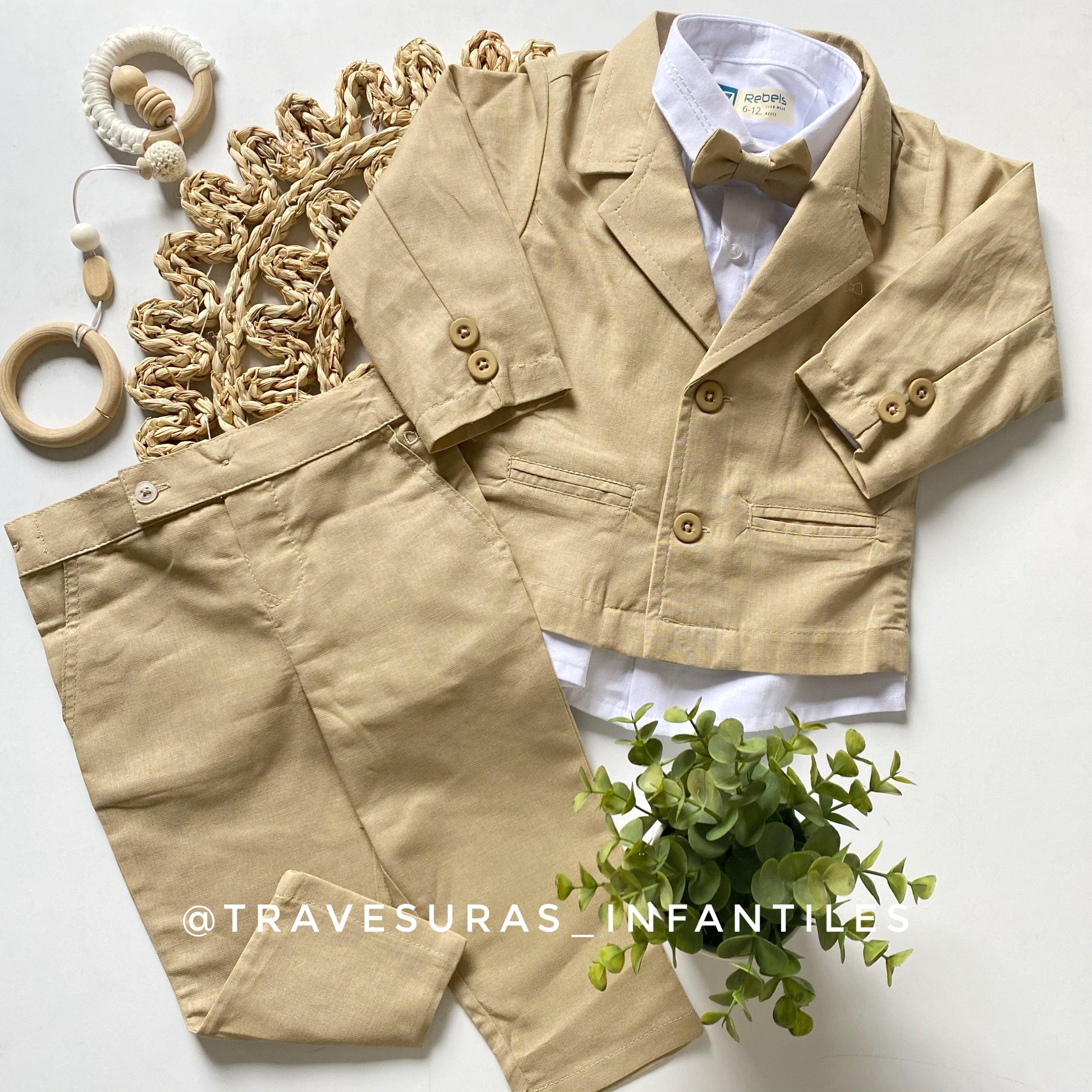 Traje Ceremonia Beige con Blazer Café – Niño Elegante