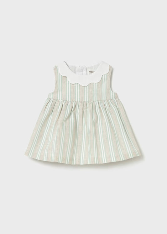 Vestido Cuello Lino Rayas Beige Mayoral