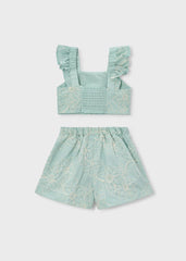 Conjunto Short Blusa Bordado Verde Menta Mayoral estilo