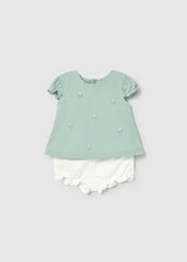 Conjunto Short Bordado Flores Verde Mayoral