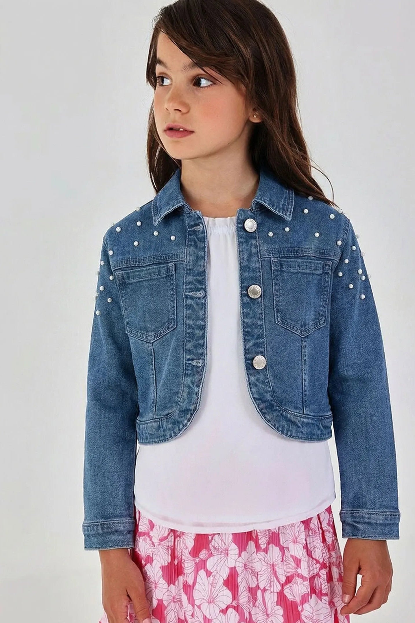 Chaqueta Detalle Perlas Denim Oscuro Boboli MODELO