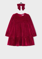 Vestido Terciopelo Brillo Con Moña Rojo Mayoral