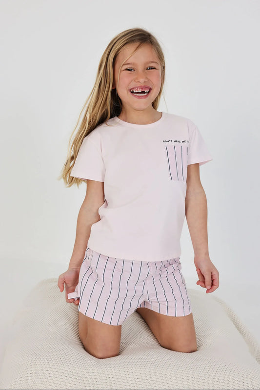 Pijama Short Estampado Rayas Rosa Boboli modelo