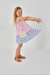 Vestido Lino Rayas Combiando Fucsia Boboli