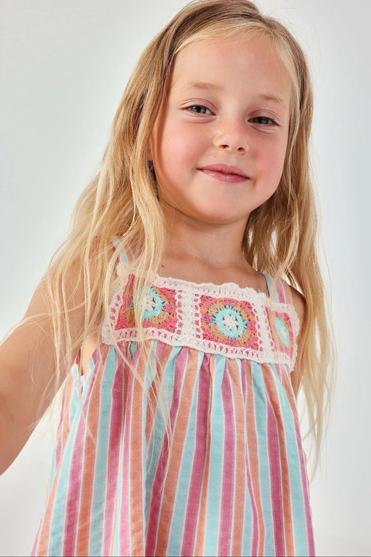 Vestido Bordado Rayas Rosa Boboli NIÑA
