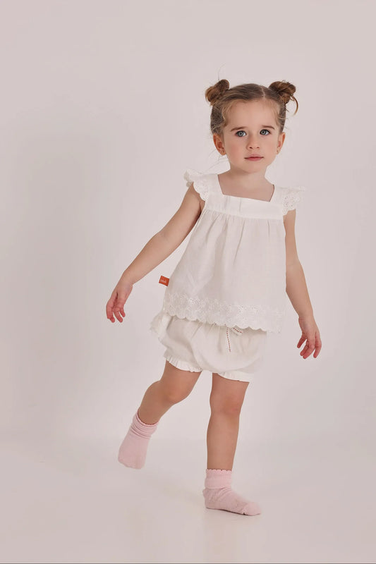 Conjunto Short Ojalillo Blanco Boboli