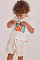 Conjunto Bermuda Cuadros Monos Blanco Boboli