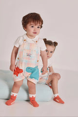 Conjunto Overol Cuadros Hipopotamos Blanco Boboli modelo