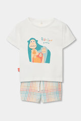 Conjunto Bermuda Cuadros Monos Blanco Boboli