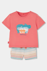 Conjunto Bermuda Rayas Familia Hipopótamo Boboli estilo