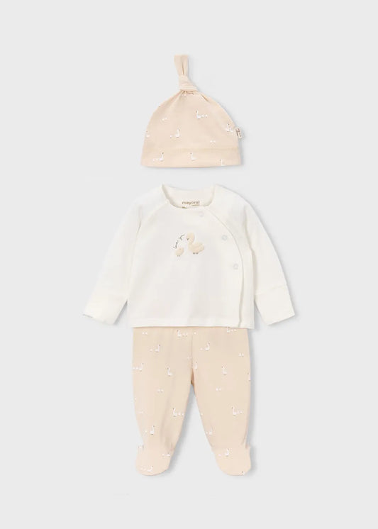 Conjunto Pantalón con Gorro Patos Beige Mayoral