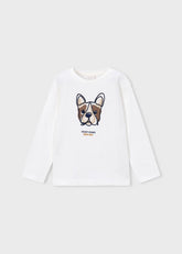 Camiseta Manga Larga Bordado Cara Dog Blanco Mayoral