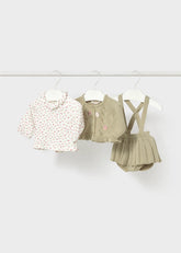 Conjunto 3 Piezas Tricot Bordado Flores Verde