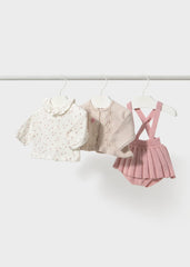Conjunto 3 Piezas Tricot Bordado Flores Rosa