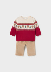 Conjunto Saco Tricot Venado Rojo Beige Mayoral