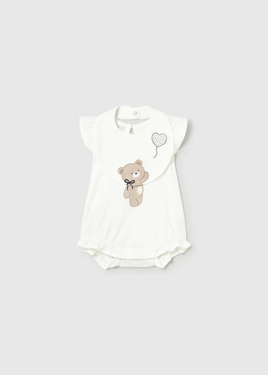 Pelele Estampado Oso con Babero Blanco Mayoral