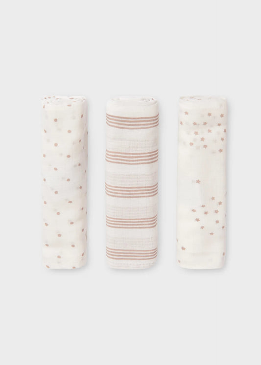 Set 3 Muselinas Gasa Blanco Estampado Mayoral