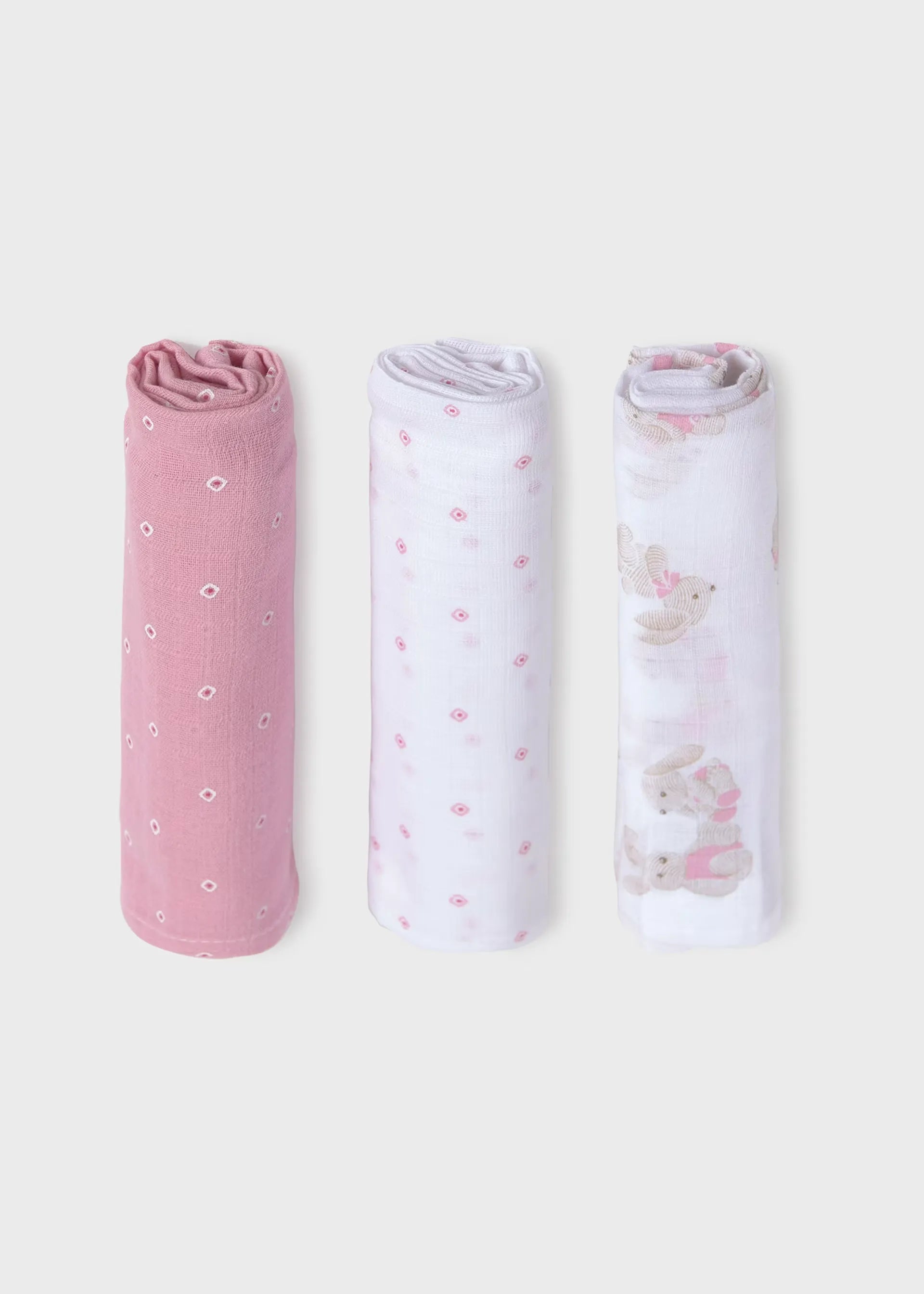 Set 3 Muselinas Conejo Rombos Rosa Mayoral