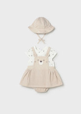 Vestido Peto con Gorro Corazones Beige Mayoral