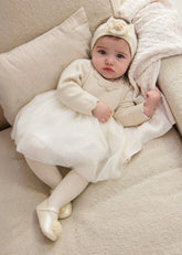 Vestido Combinado Tricot Tul Champagne Mayoral