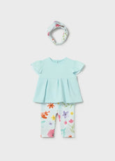 Conjunto Leggins Estampado con Balaca Flores Azul Mayoral