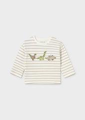 Camiseta Manga Larga Dino Bordado Lineas Beige Mayoral