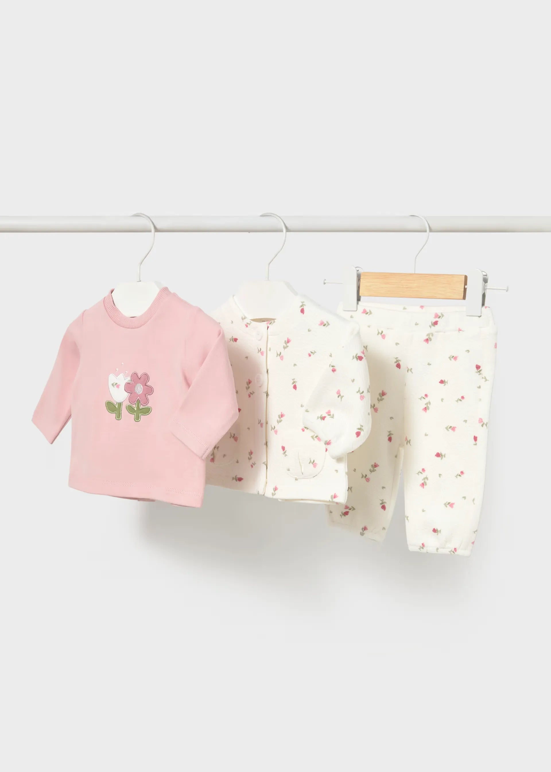 Conjunto 3 Piezas Manga Larga Estampado Flores Rosa Mayoral