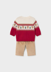 Conjunto Saco Tricot Venado Rojo Beige Mayoral Moda