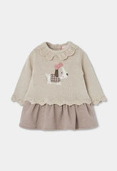 Vestido Combinado Tejido Dog Beige Boboli