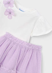Conjunto Blusa Blanca y Falda Tul Con Flores Lila Mayoral