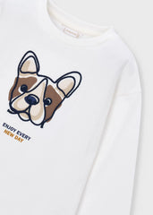 Camiseta Manga Larga Bordado Cara Dog Blanco Mayoral Detalle