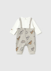 Conjunto Overol Estampado Dinosaurios Gris Mayoral Moda