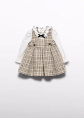 Vestido Detalle Cuello Moño Negro Beige Abel & Lula