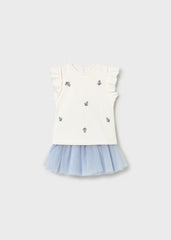 Conjunto Falda Tul Blusa Bordada Azul Mayoral