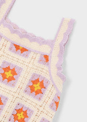 Vestido Crochet Flores Bordado Lila Mayoral detalle