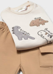 Conjunto Manga Larga Bordado Dino Friends Beige Mayoral Detalle