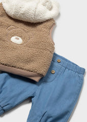 Conjunto 3 Piezas Chaleco Peluche Café Detalle