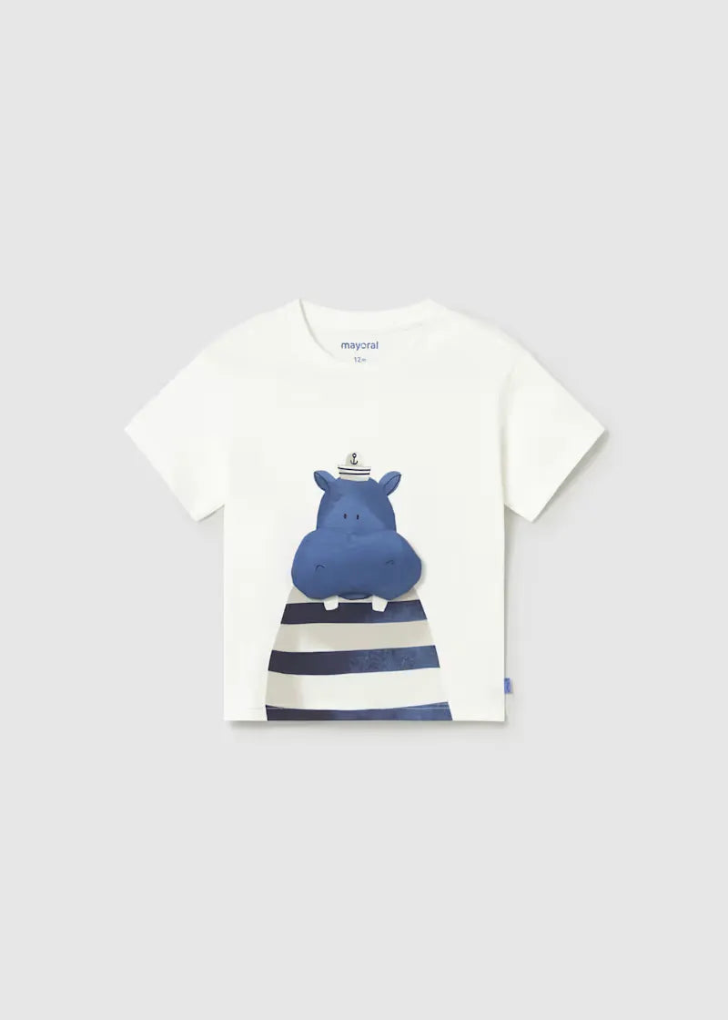 Camiseta Estampado Interactivo Hipopotamo Blanco Mayoral