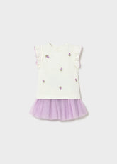 Conjunto Falda Tul Blusa Bordado Flor Lila Mayoral