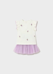 Conjunto Falda Tul Blusa Bordado Flor Lila Mayoral
