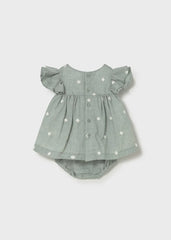 Vestido Lino Bordado Flores Verde Mayoral