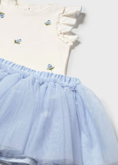 Conjunto Falda Tul Blusa Bordada Azul Mayoral detalle